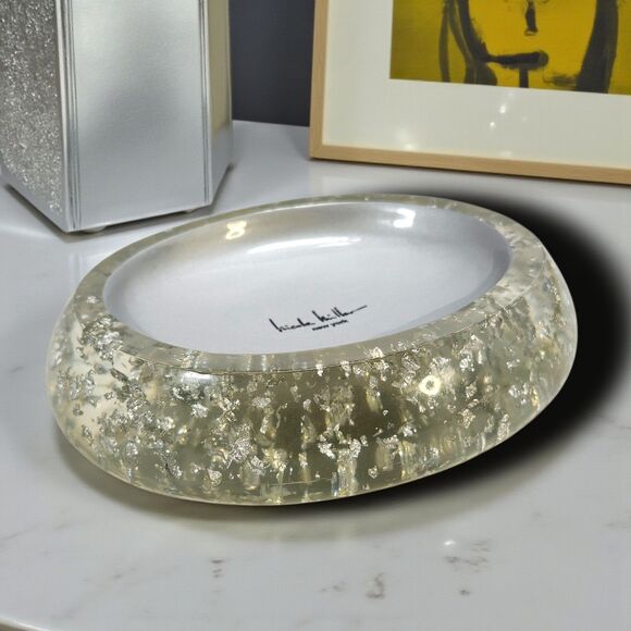 Nicole Miller Lucite Soap Dish Silver Flake New York Vintage Style Glam Decor - Picture 1 of 8